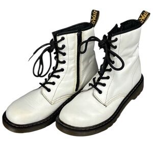Dr. Martens DOCS 1460 Y White Leather Combat Boots Side Zip – Sz US M6/W7 Unisex